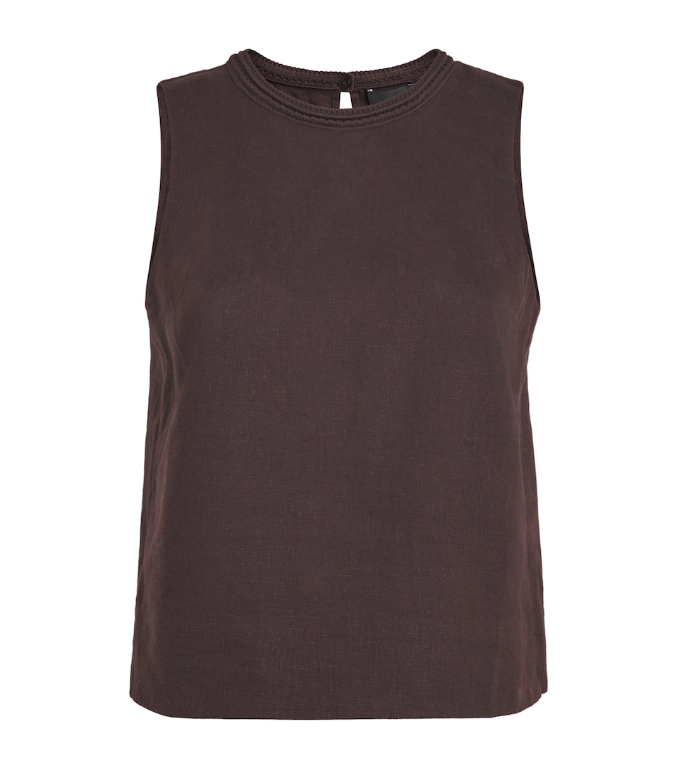 ME+EM Womens Linen-Blend Creaseless Crochet-Trim Top Cocoa Brown