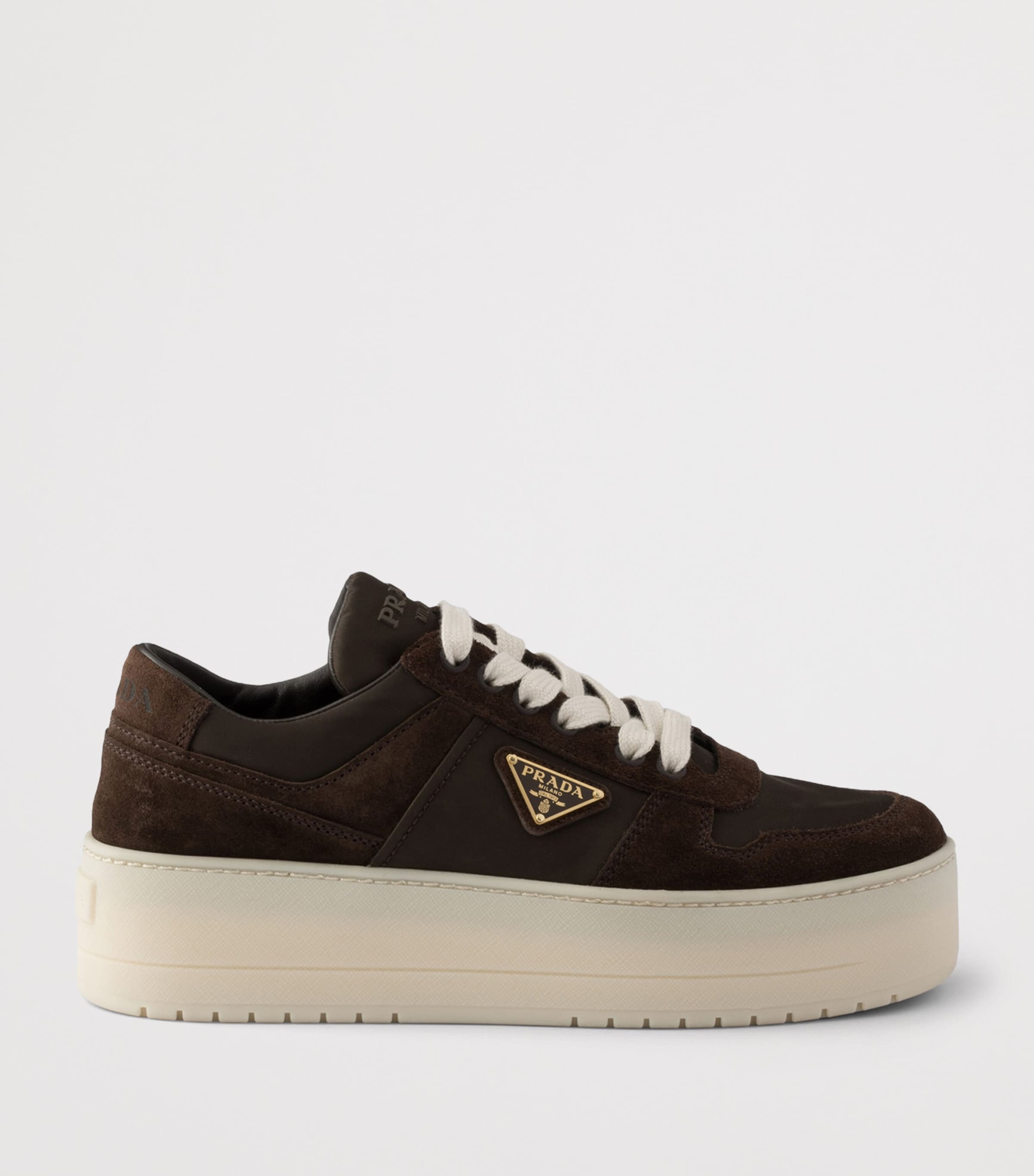 Prada Suede and Re-Nylon Downtown Bold Sneakers Brown