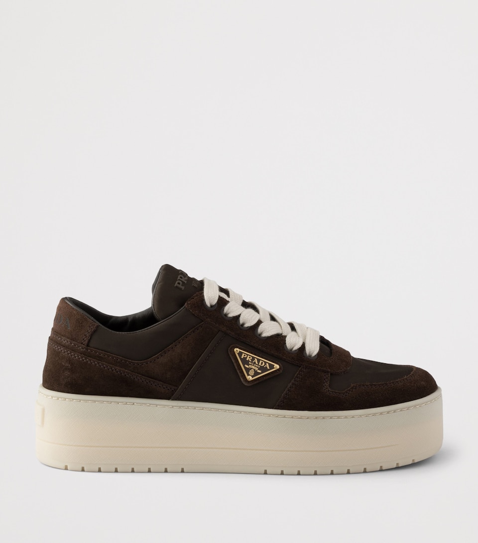 Prada Suede and Re-Nylon Downtown Bold Sneakers Brown