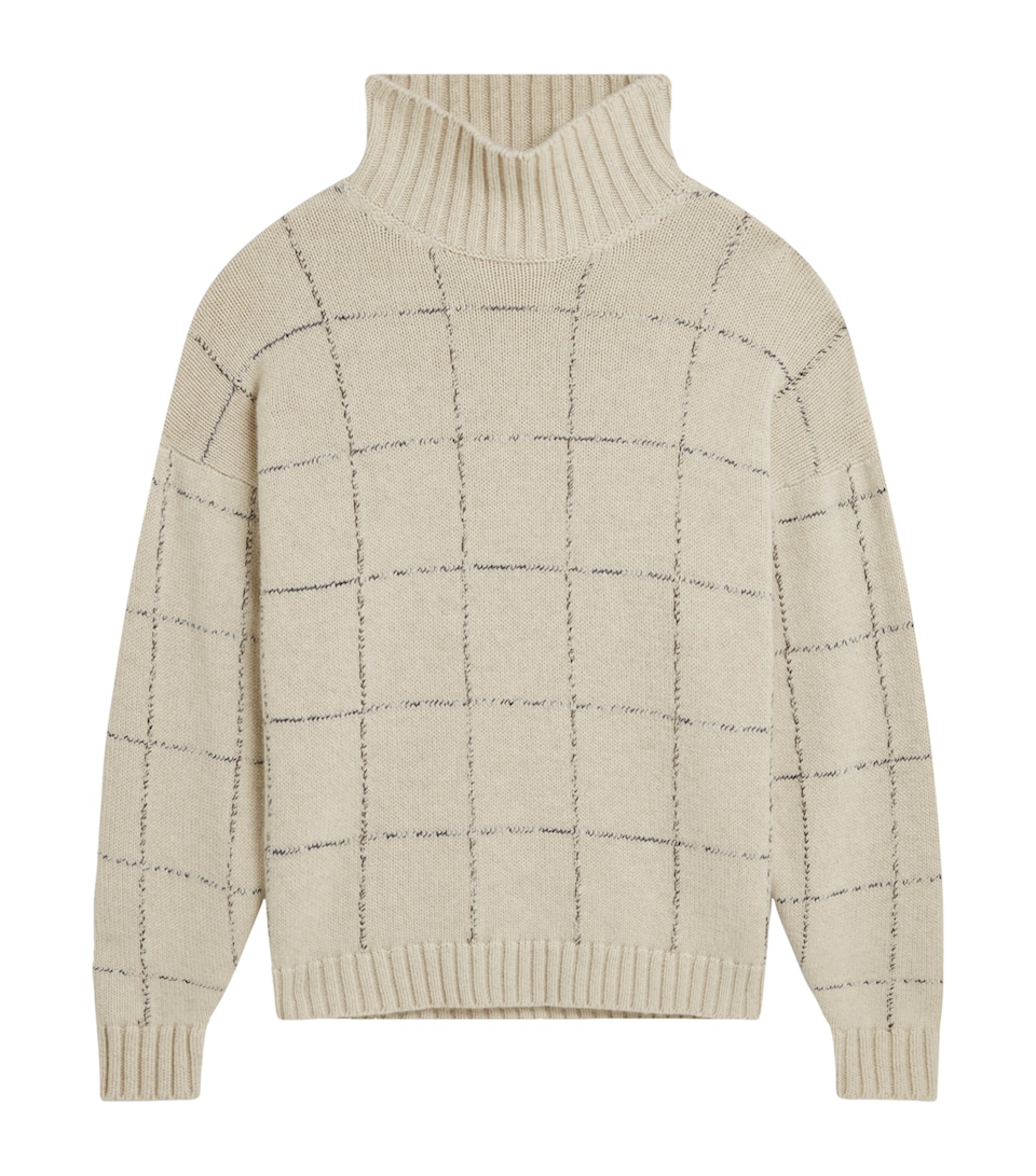 Cashmere Check Funnel-Neck Sweater