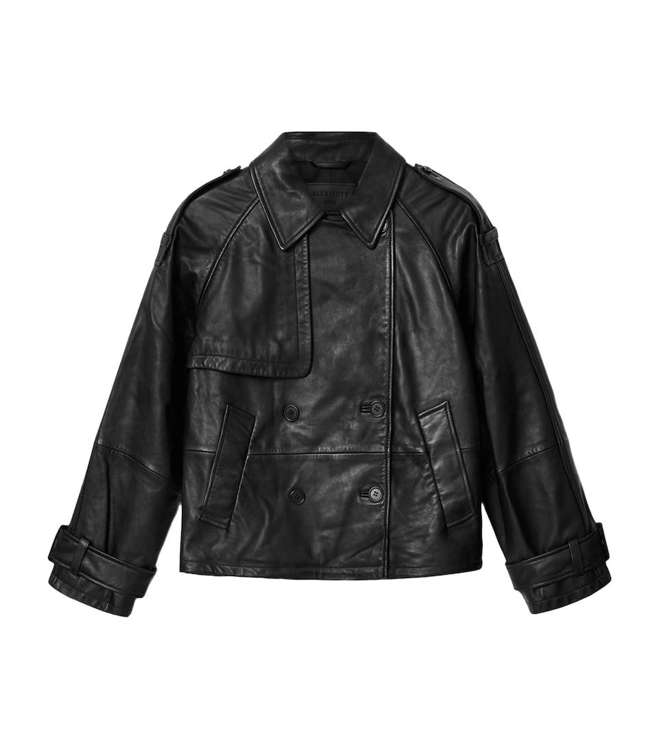 AllSaints Womens Leather Reya Mackintosh Jacket Black