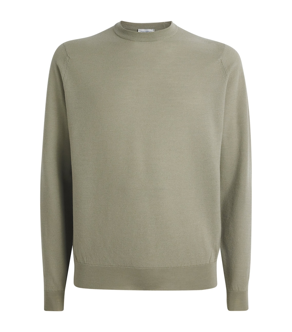 John Smedley Mens Merino Wool Textured Sweater Thistle Dew