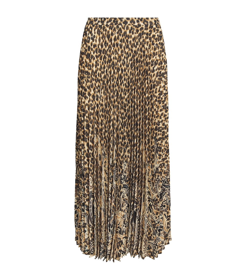 Etro Womens Satin Leopard Pleated Maxi Skirt Beige