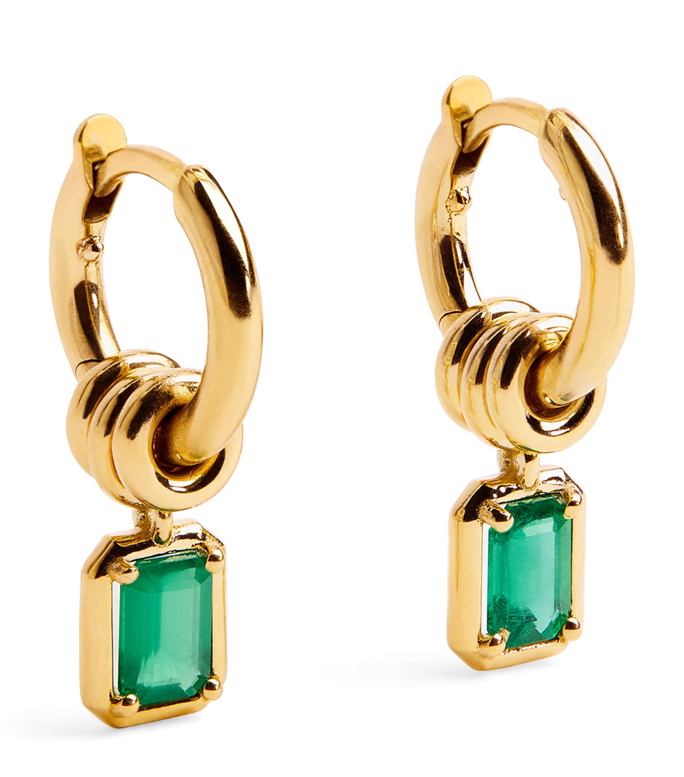 Yellow Gold and Emerald Zahra Hoop Earrings