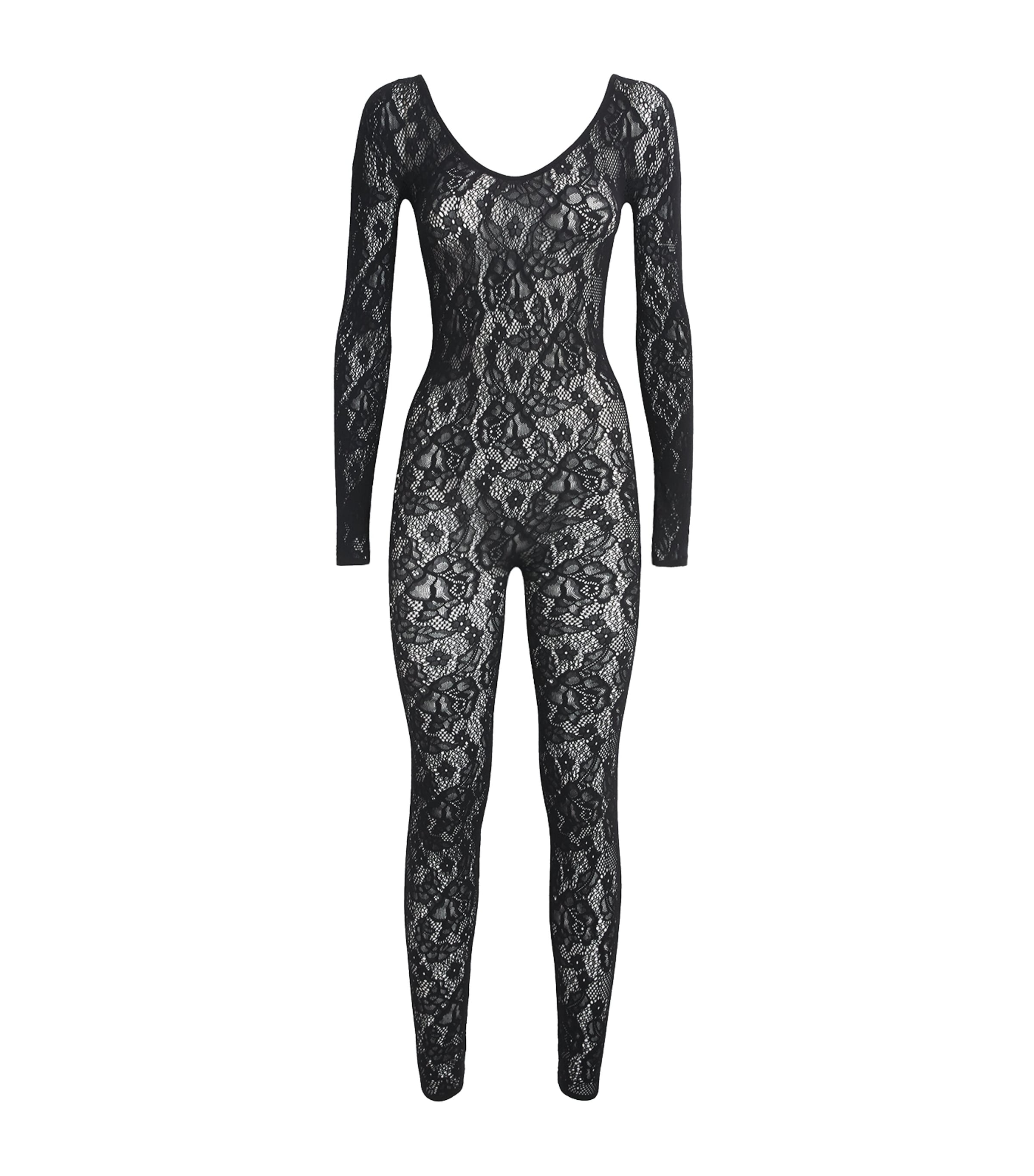 Wolford Womens Net Infinite Rose Jumpsuit Black