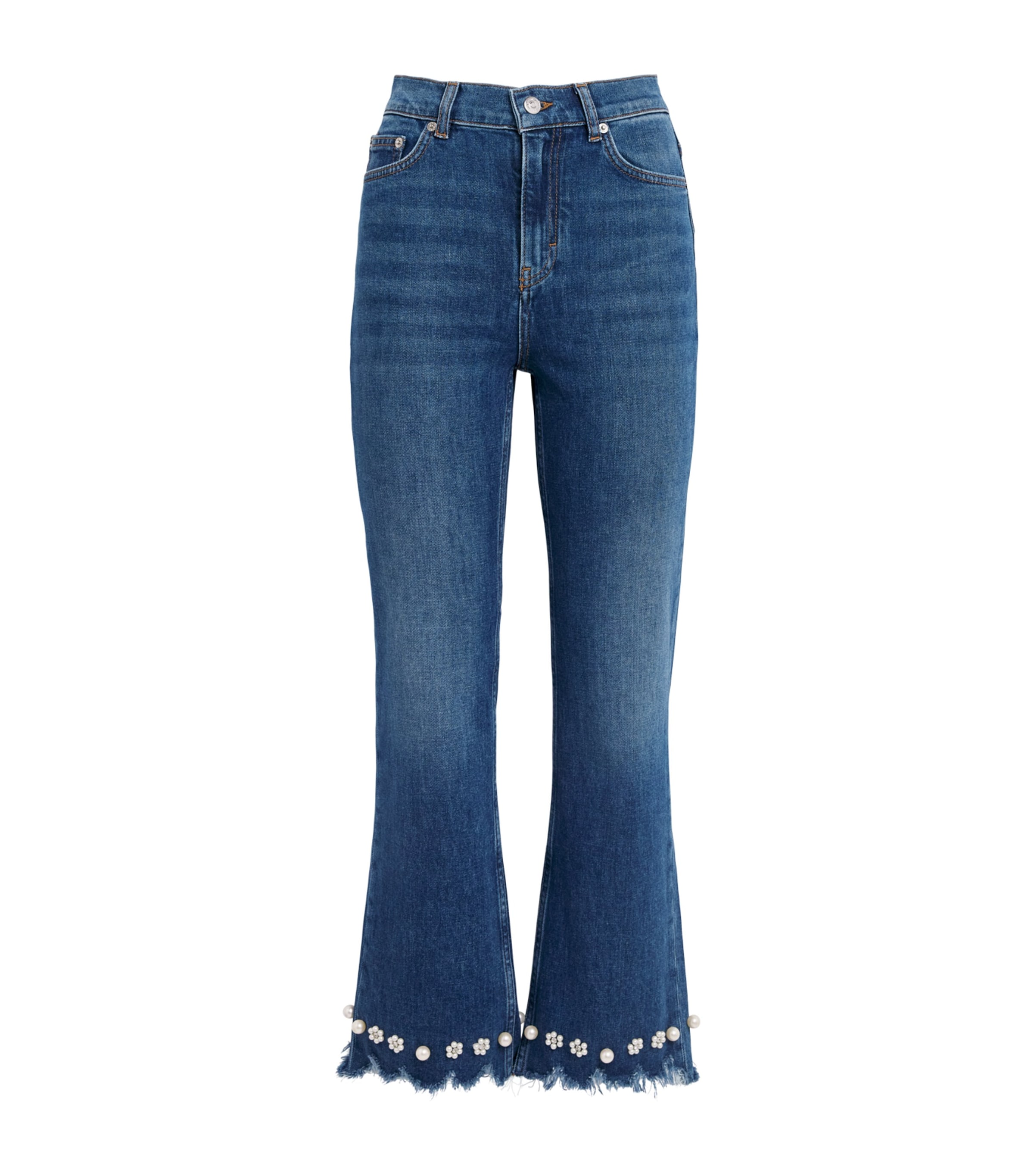Maje Womens Beaded High-Rise Flared Jeans Blue