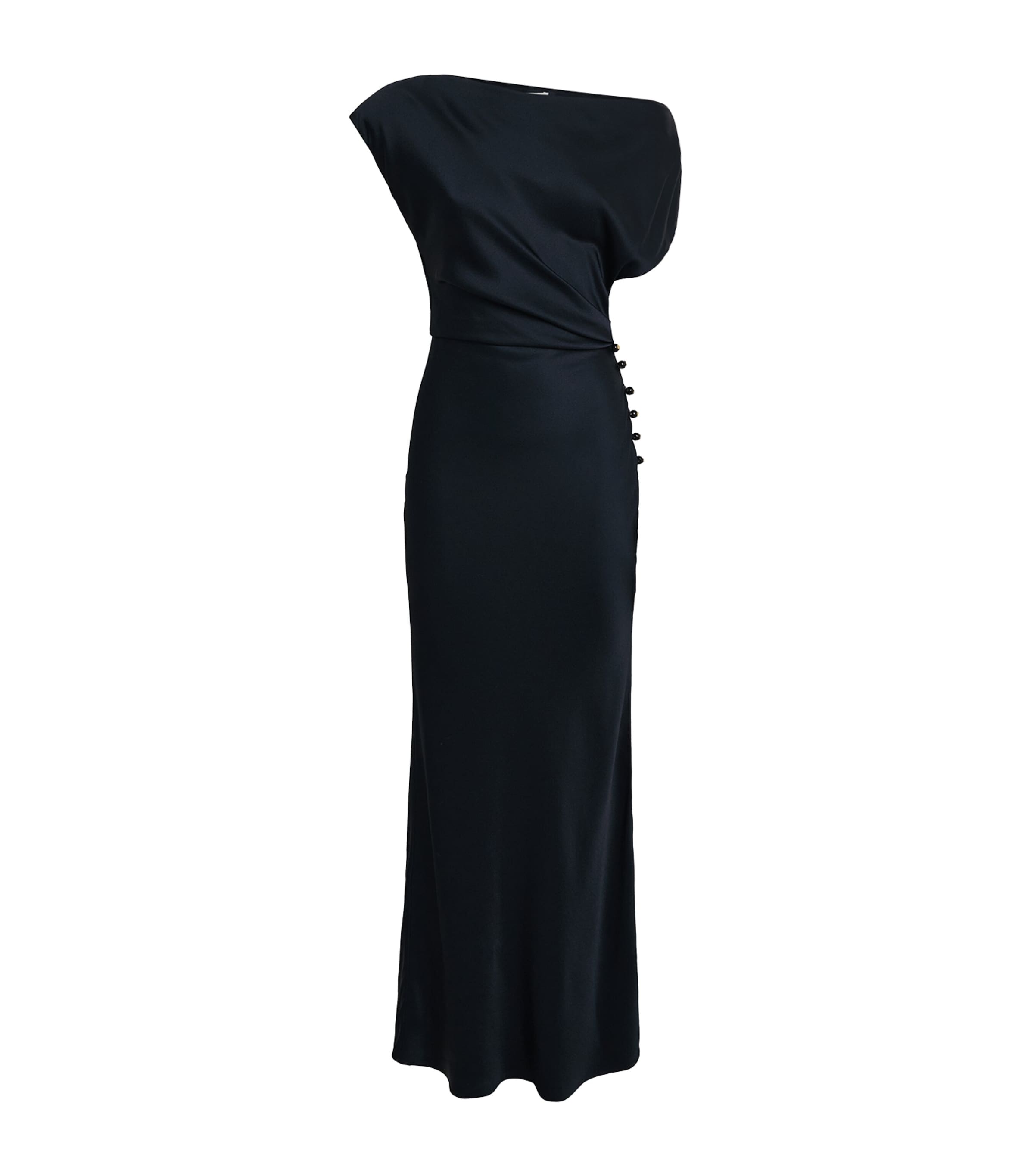 Blazé Milano Womens Satin Novalis Midi Dress Dark Navy
