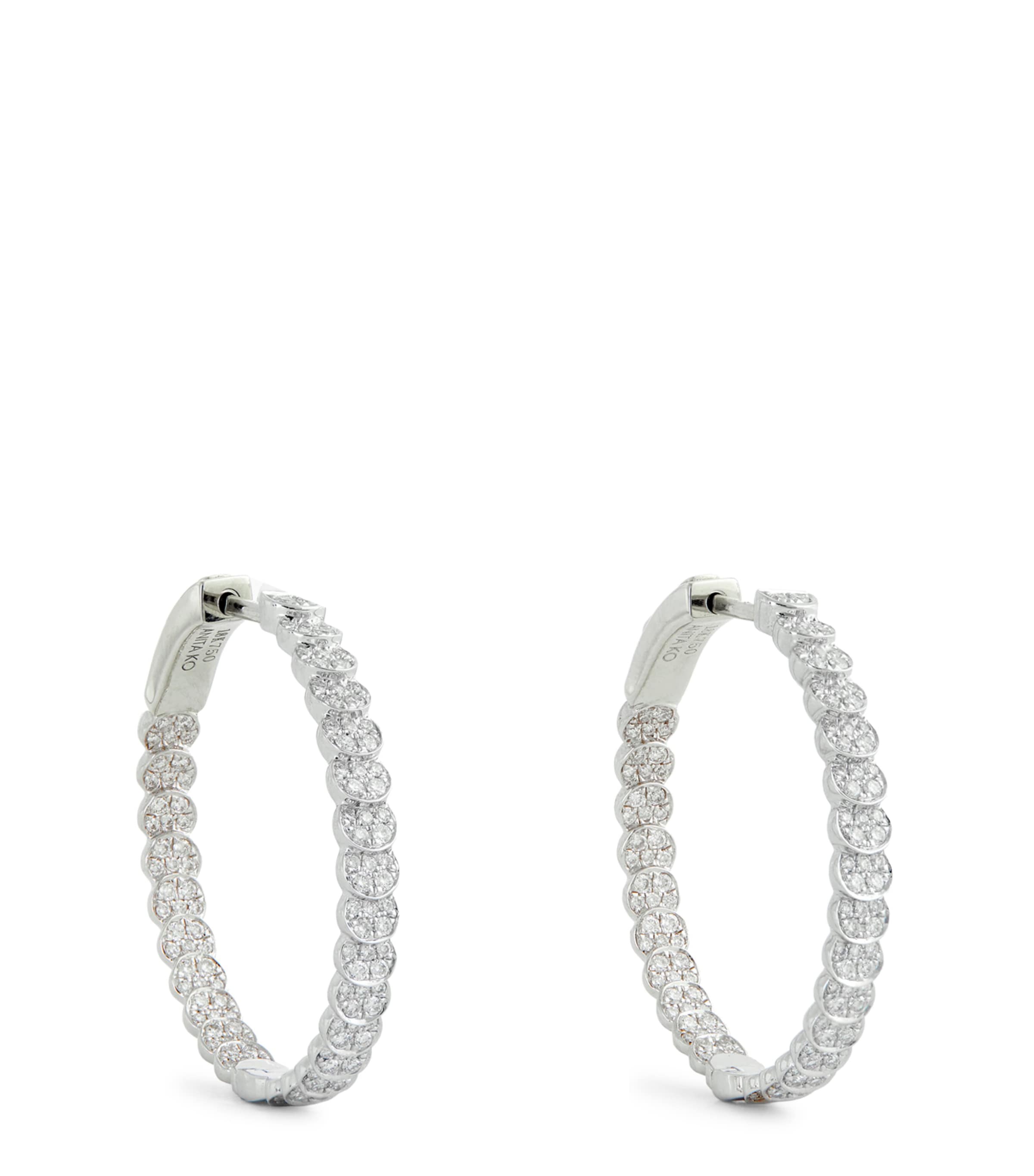 White Gold and Diamond Luna Hoop Earrings