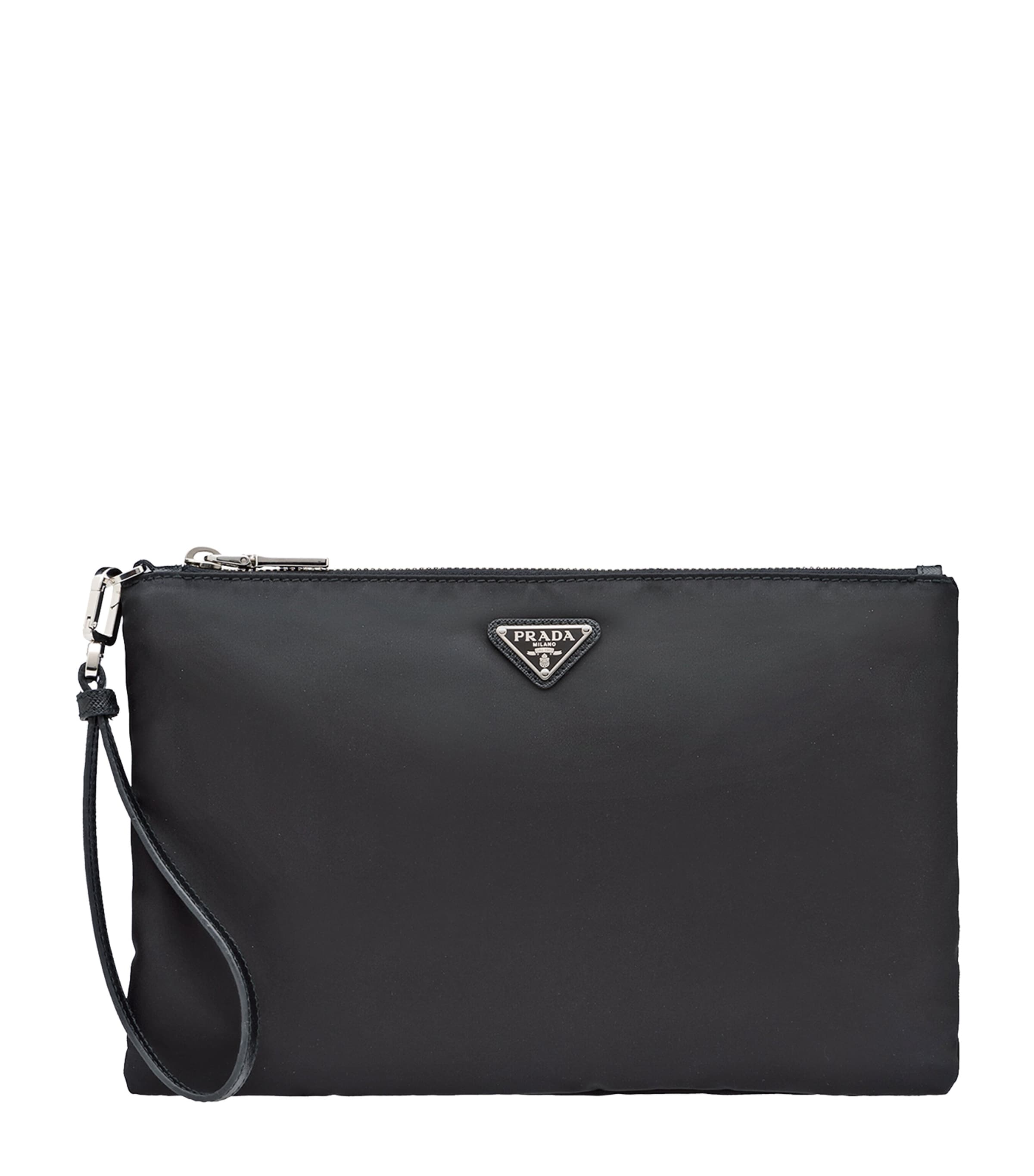 Re-Nylon and Saffiano Leather Wristlet Pouch