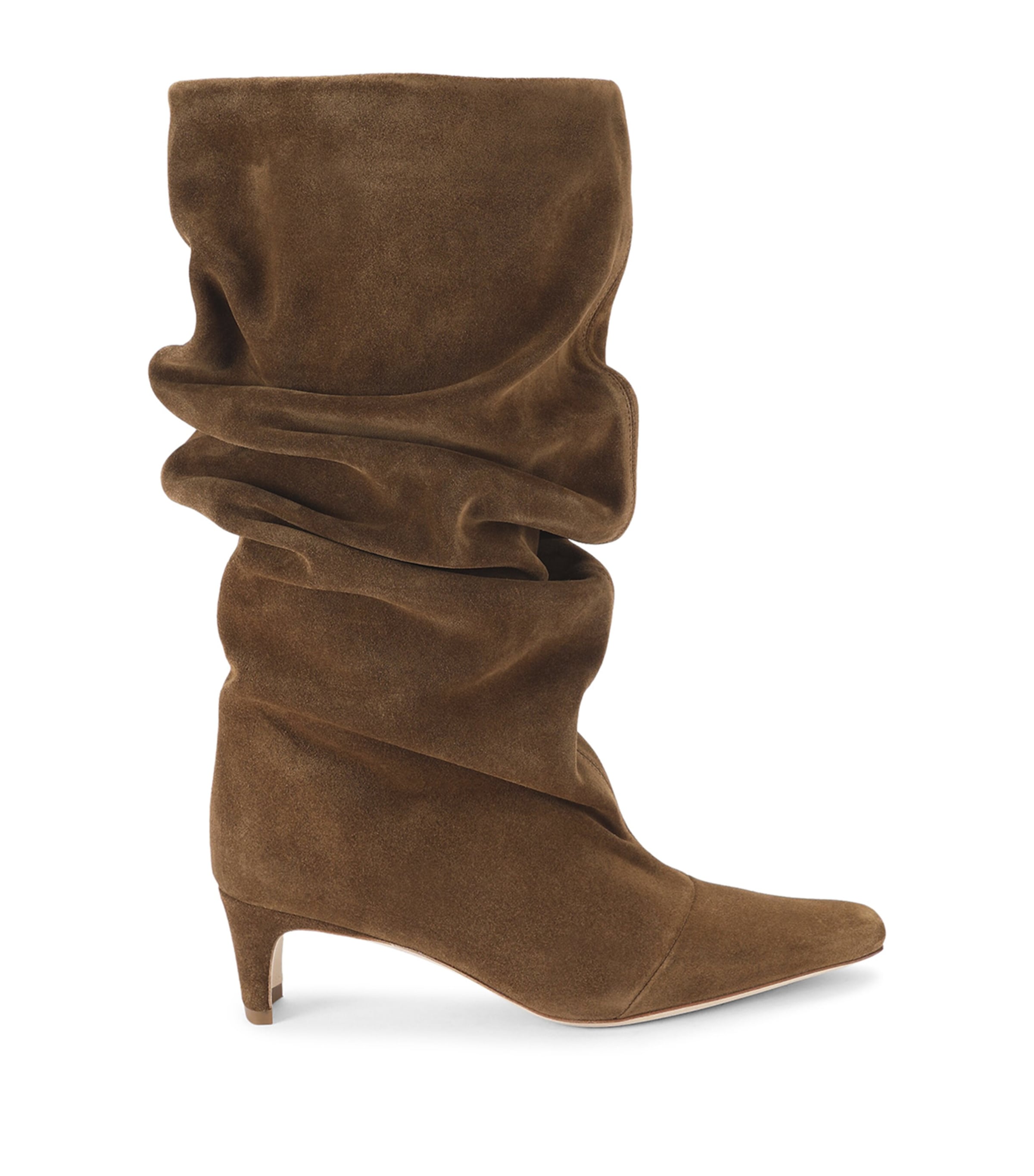 STAUD Suede Wally Slouch Heeled Boots 55 Brown