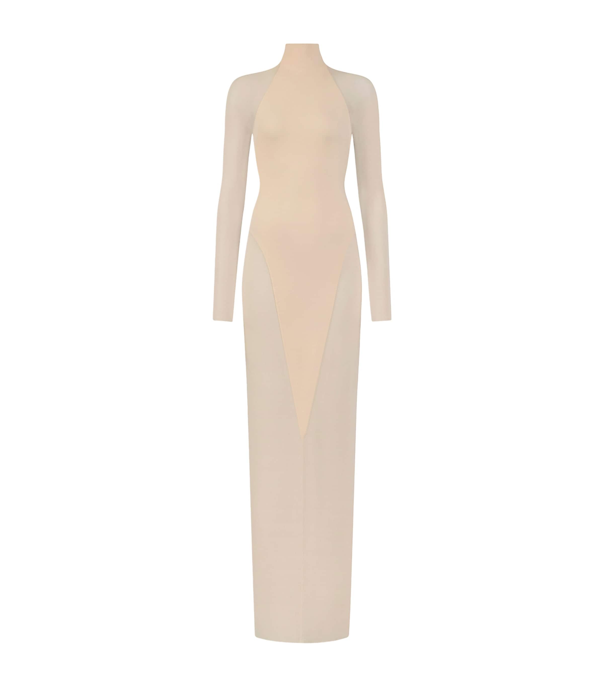 Alaïa Womens Jersey High-Neck Maxi Dress Pearl White