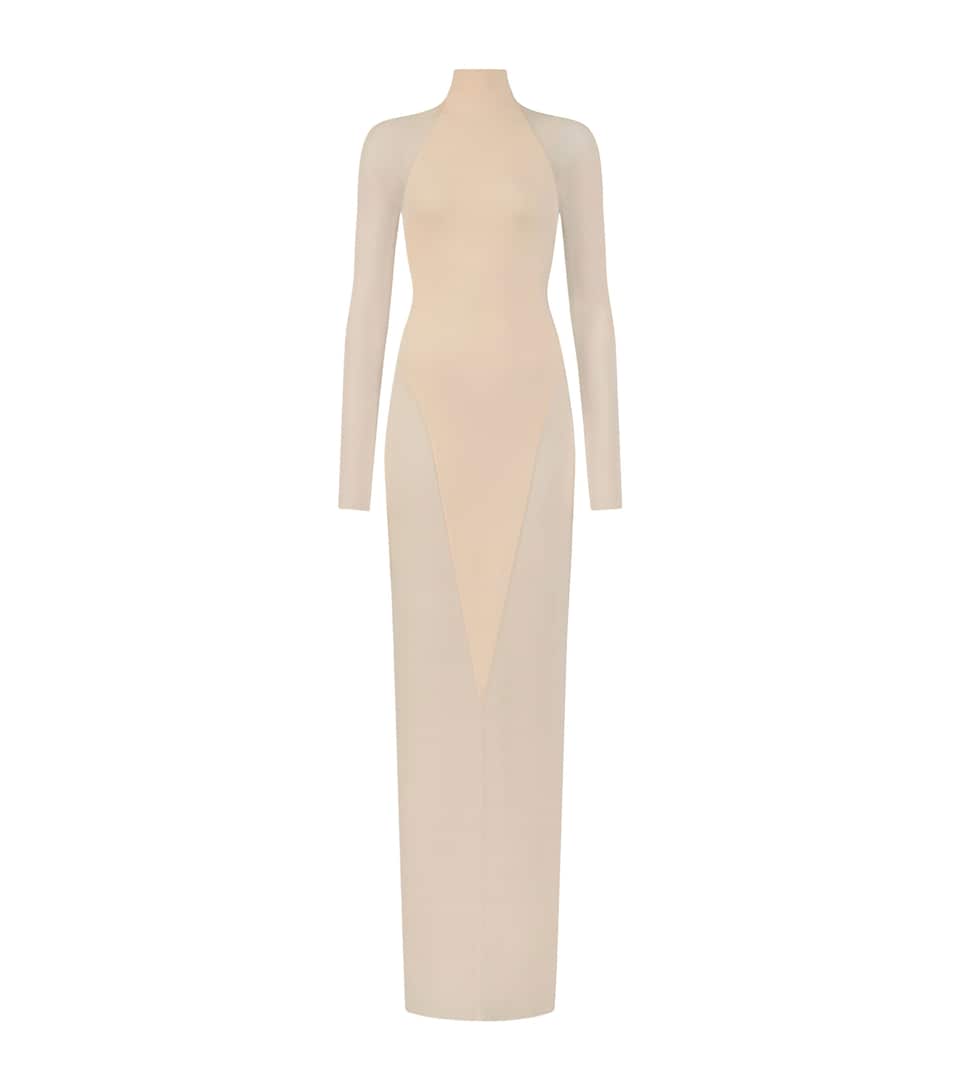 Alaïa Womens Jersey High-Neck Maxi Dress Pearl White