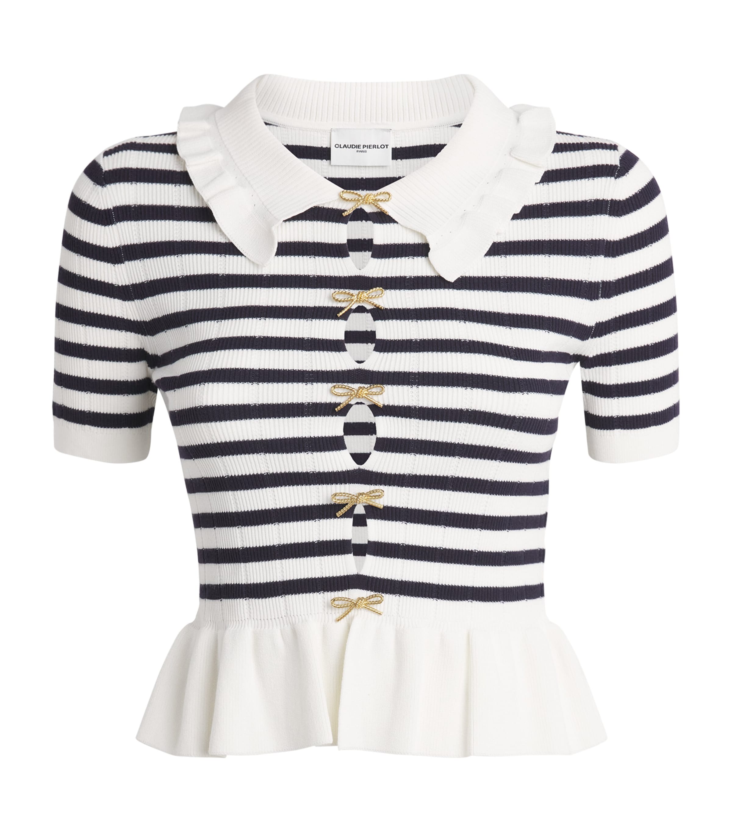 Claudie Pierlot Womens Knitted Stripe Peplum Sweater Dual Color