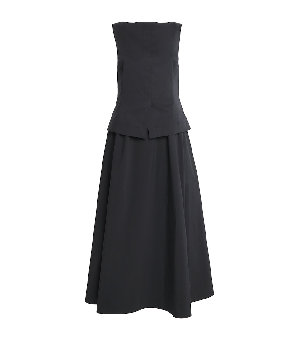 Poplin Boat-Neck Midi Dress