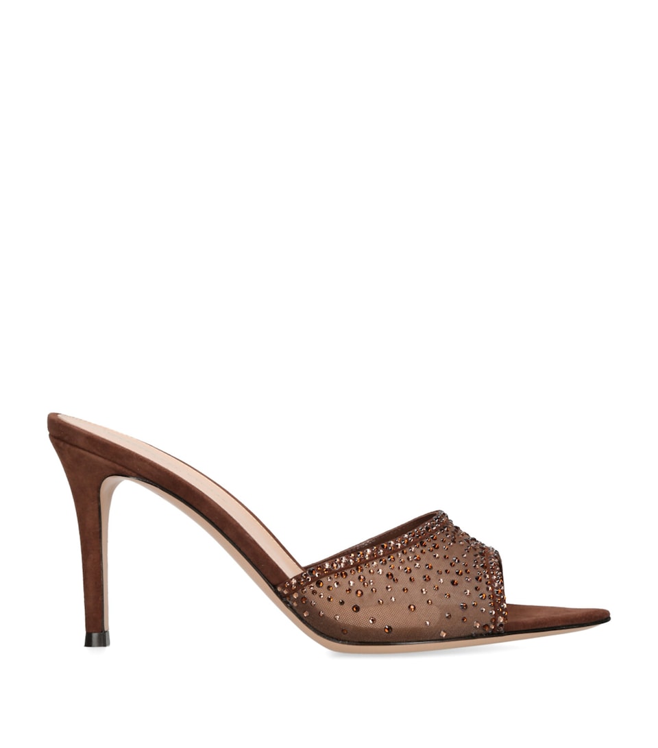 Gianvito Rossi Embellished Rania Heeled Mules 85 Brown