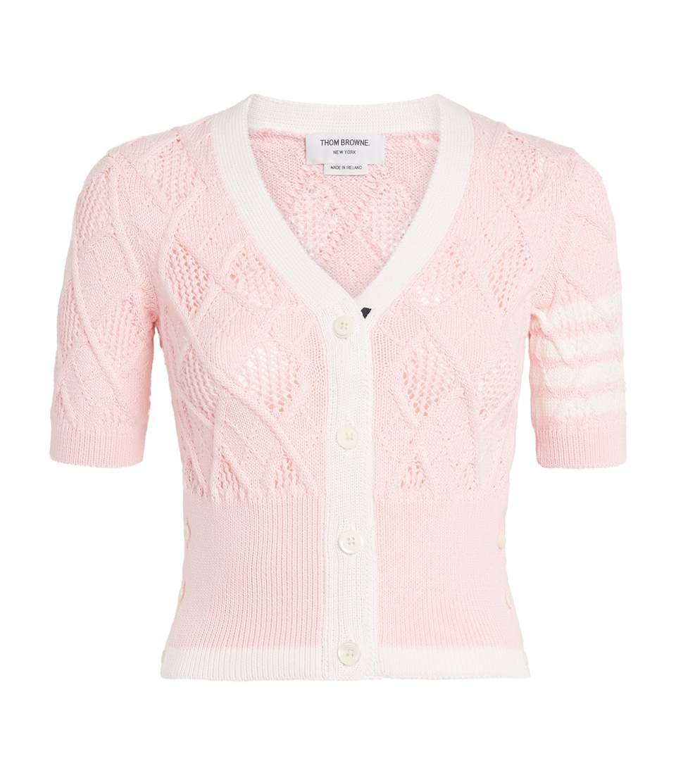 Thom Browne Womens Argyle Pointelle Knit Cardigan Light Pink