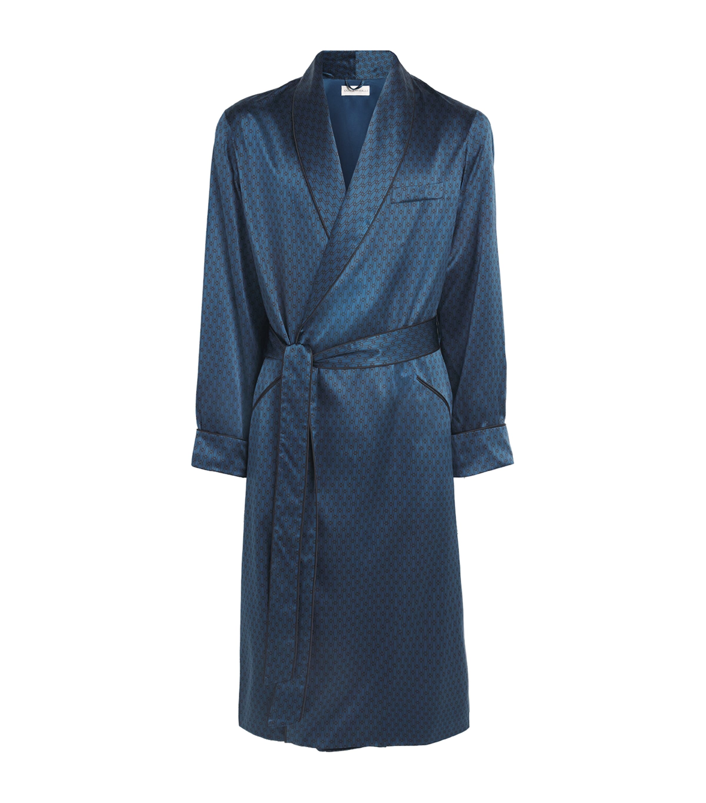 Olivia von Halle Mens Silk Twill Geometric Mescal Robe Orion