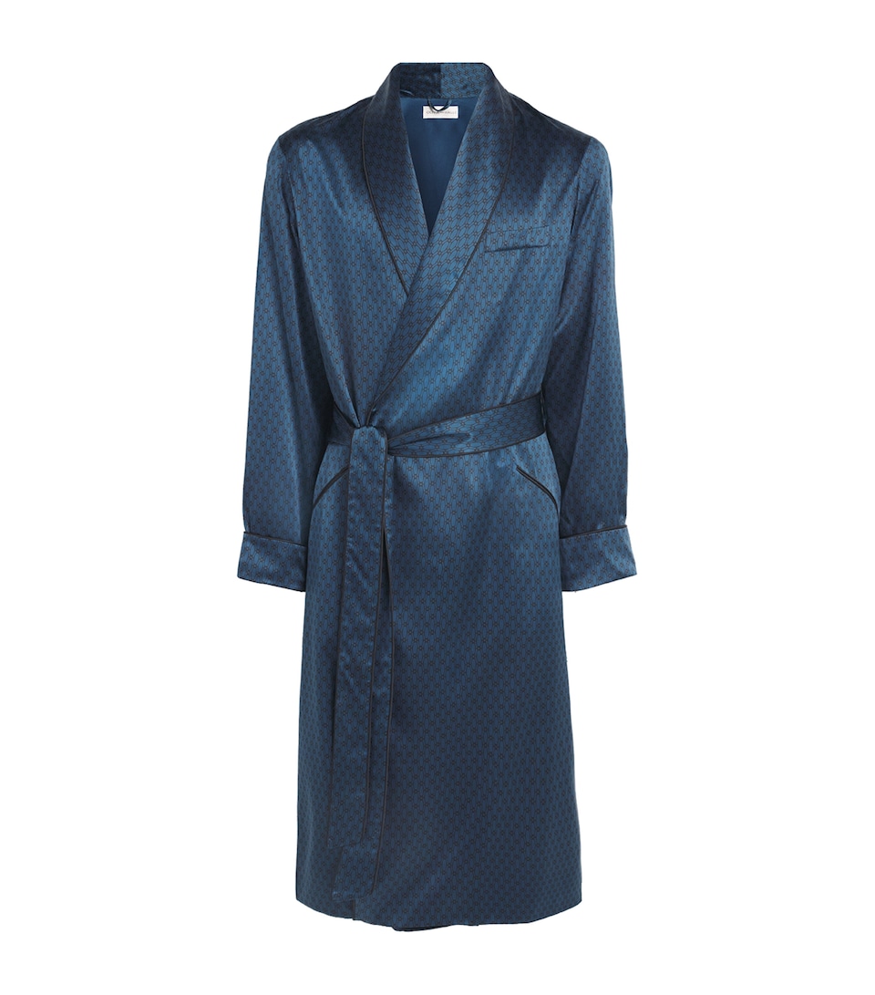 Olivia von Halle Mens Silk Twill Geometric Mescal Robe Orion