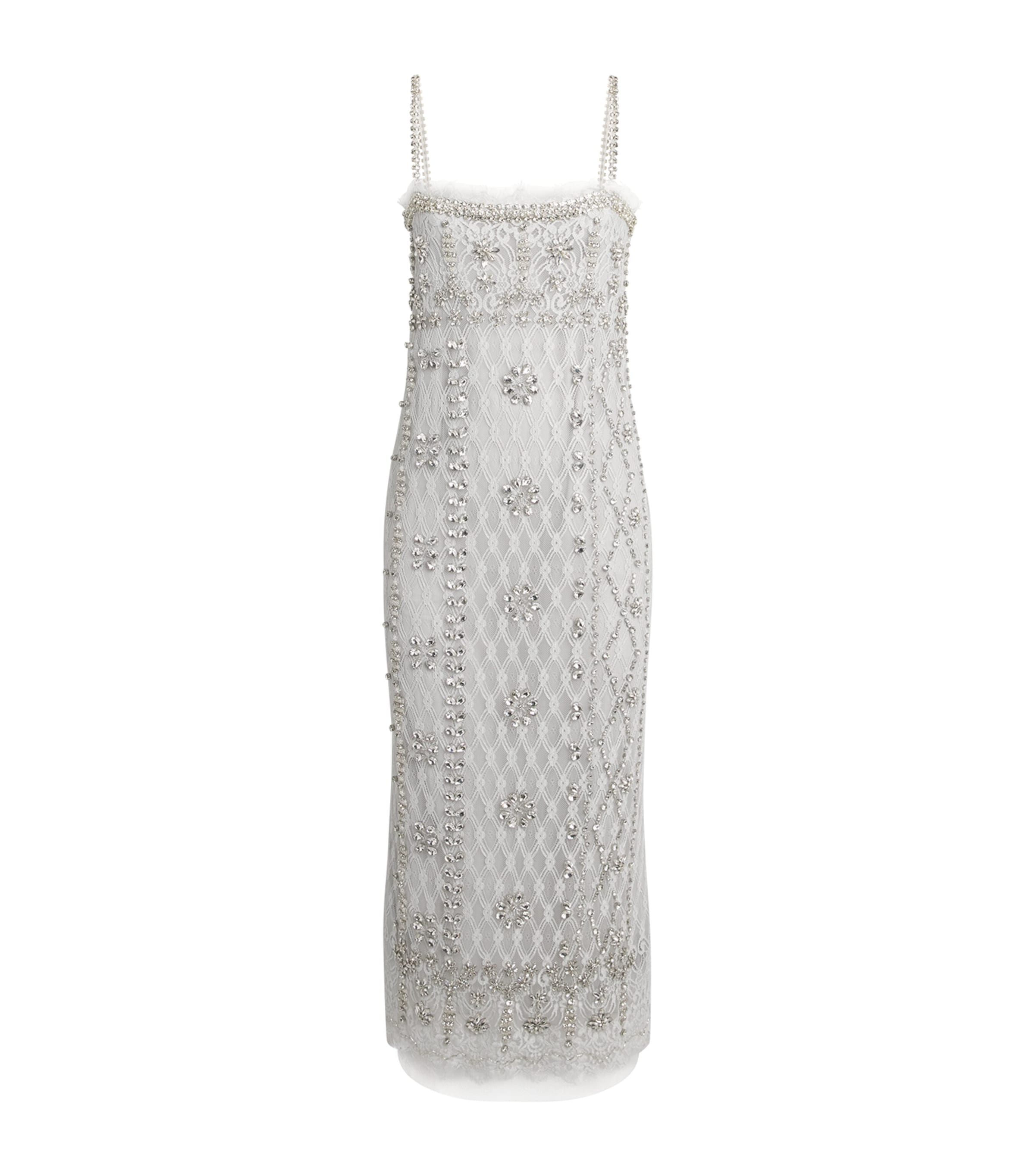Costarellos Womens Beaded-Lace Leona Midi Dress Grey