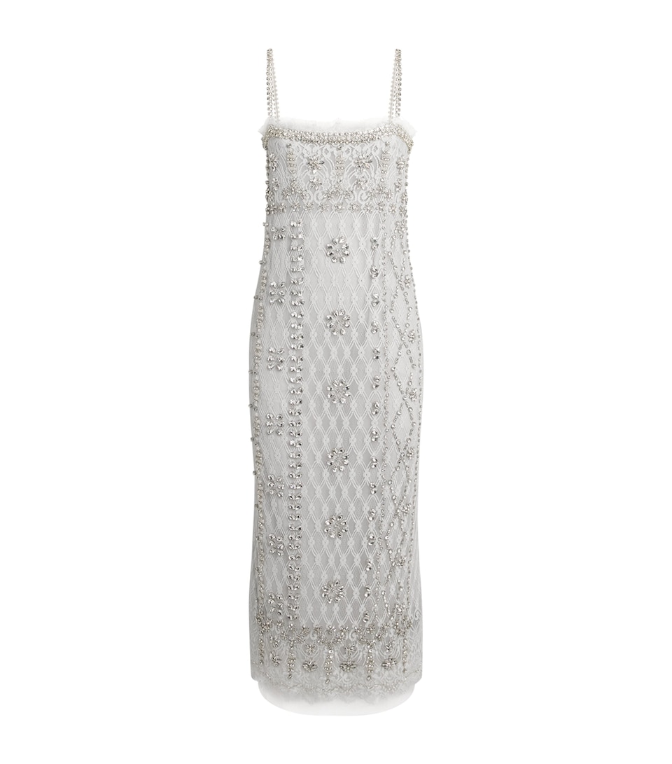 Costarellos Womens Beaded-Lace Leona Midi Dress Grey