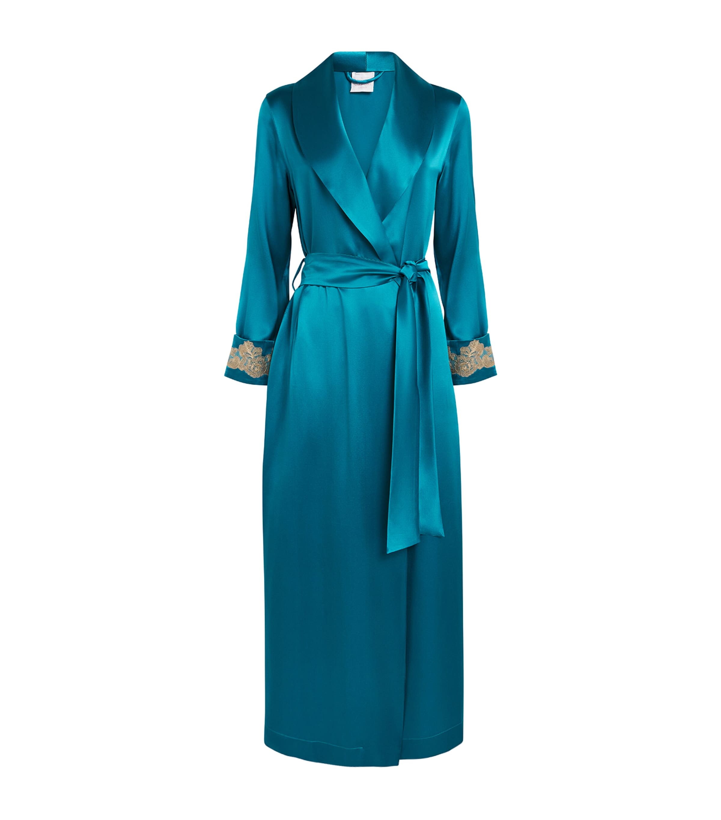 Loretta Caponi Womens Silk Lace-Trimmed Il Degarde Robe Regio Pavone