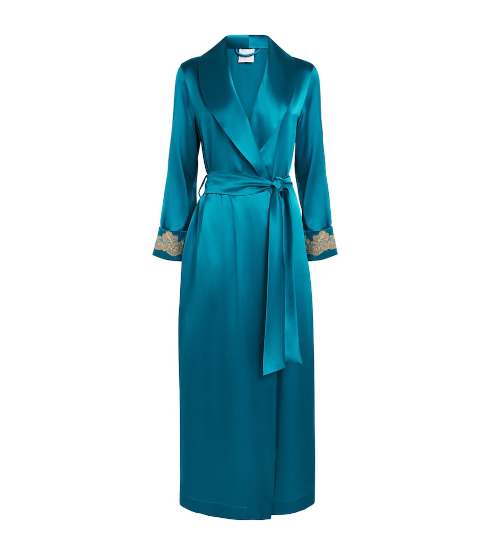Loretta Caponi Womens Silk Lace-Trimmed Il Degarde Robe Regio Pavone