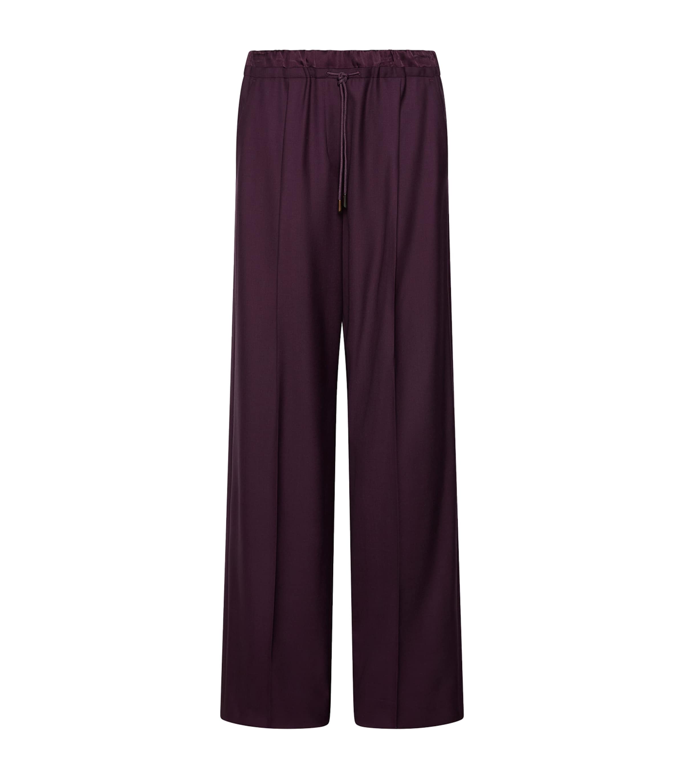 Marella Womens Virgin Wool Drawstring Relaxed Trousers Blackberry