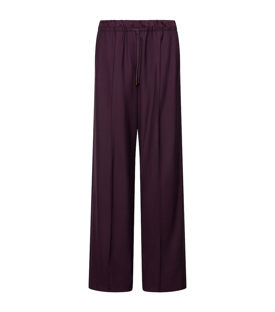 Marella Womens Virgin Wool Drawstring Relaxed Trousers Blackberry