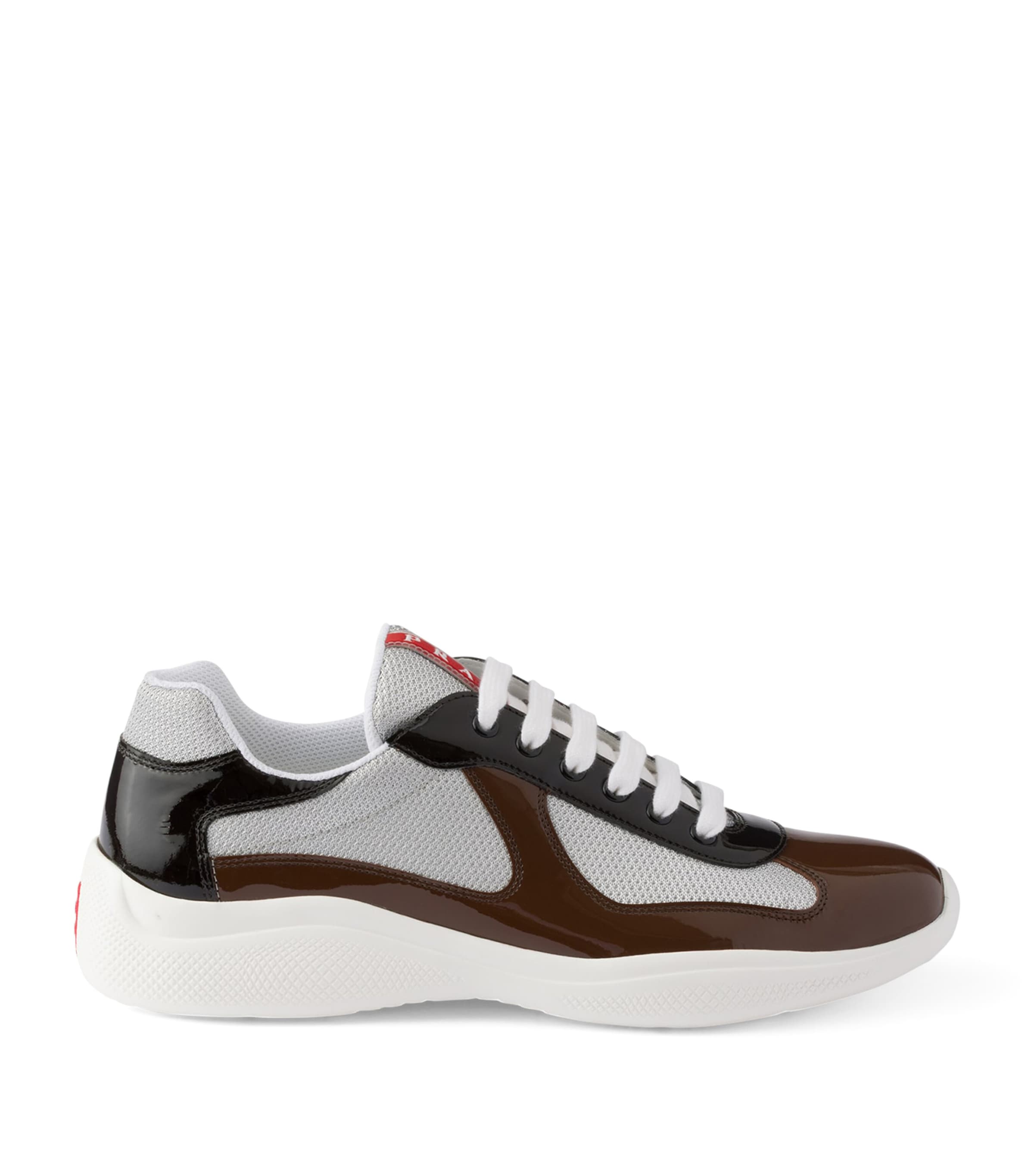 Prada Patent Leather-Mesh America's Cup Sneakers Brown