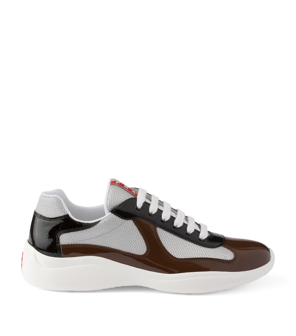 Prada Patent Leather-Mesh America's Cup Sneakers Brown
