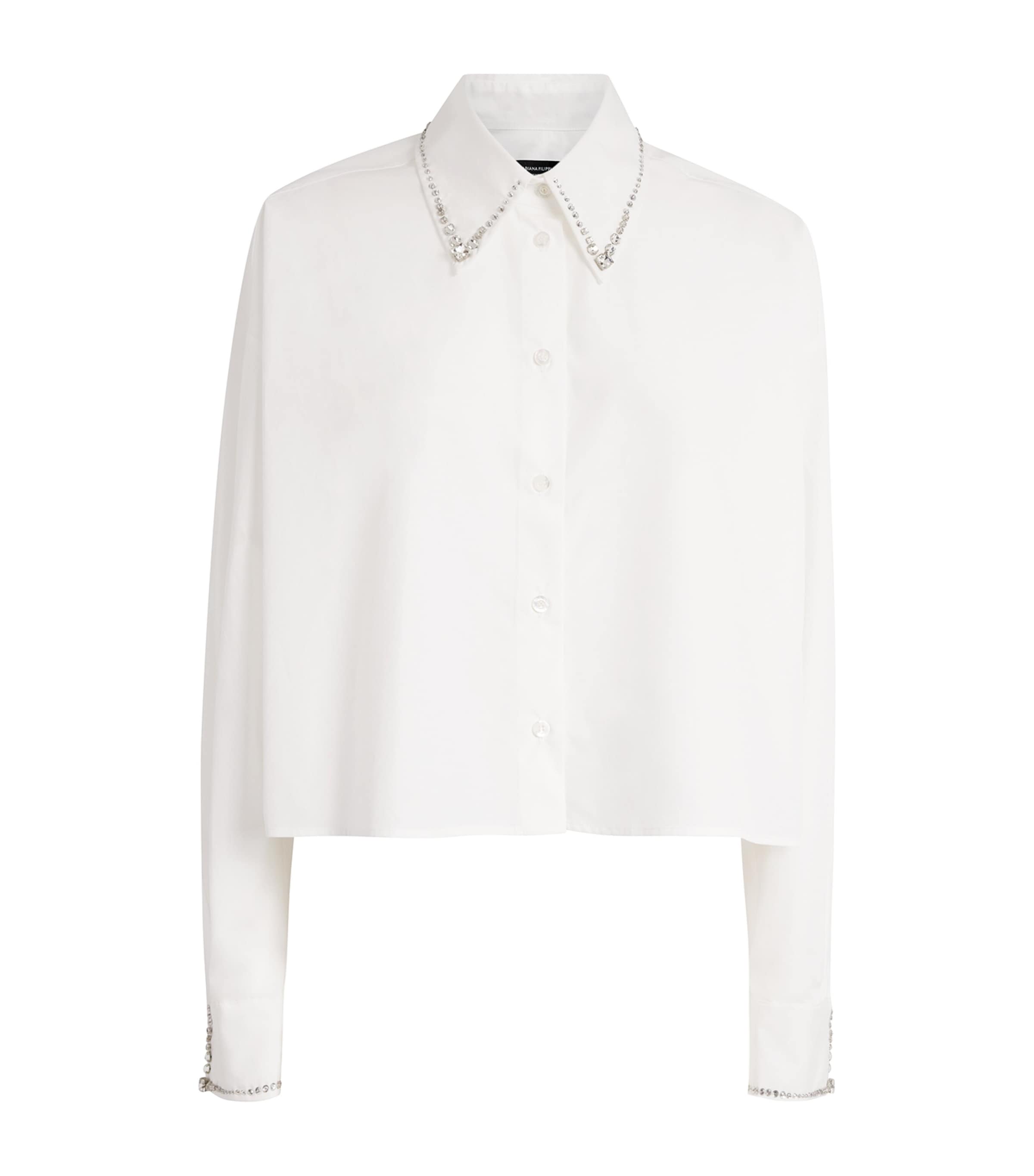 Fabiana Filippi Womens Cotton Rhinestone-Embellished Shirt Bianco Ottico