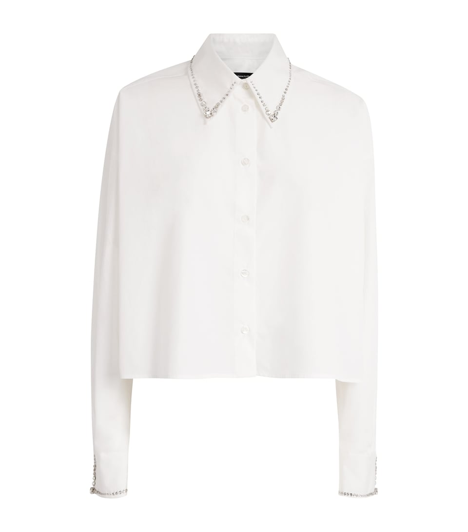Fabiana Filippi Womens Cotton Rhinestone-Embellished Shirt Bianco Ottico