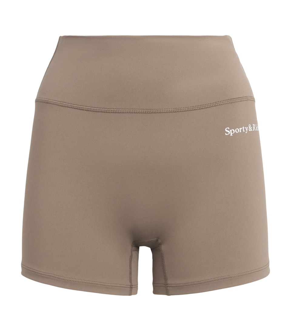Sporty & Rich Womens Logo Serif Biker Shorts Sand White