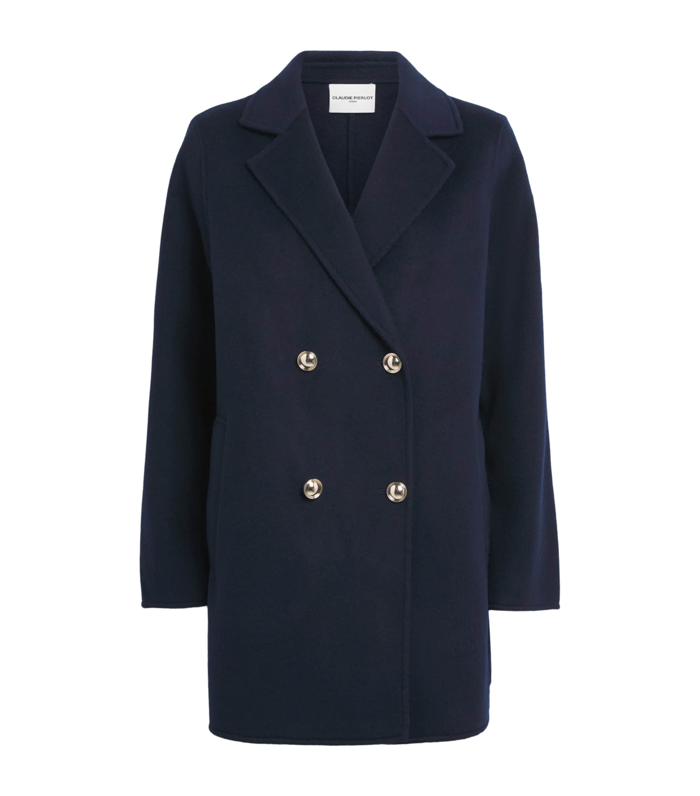 Maje Womens Wool Longline Pea Coat Black