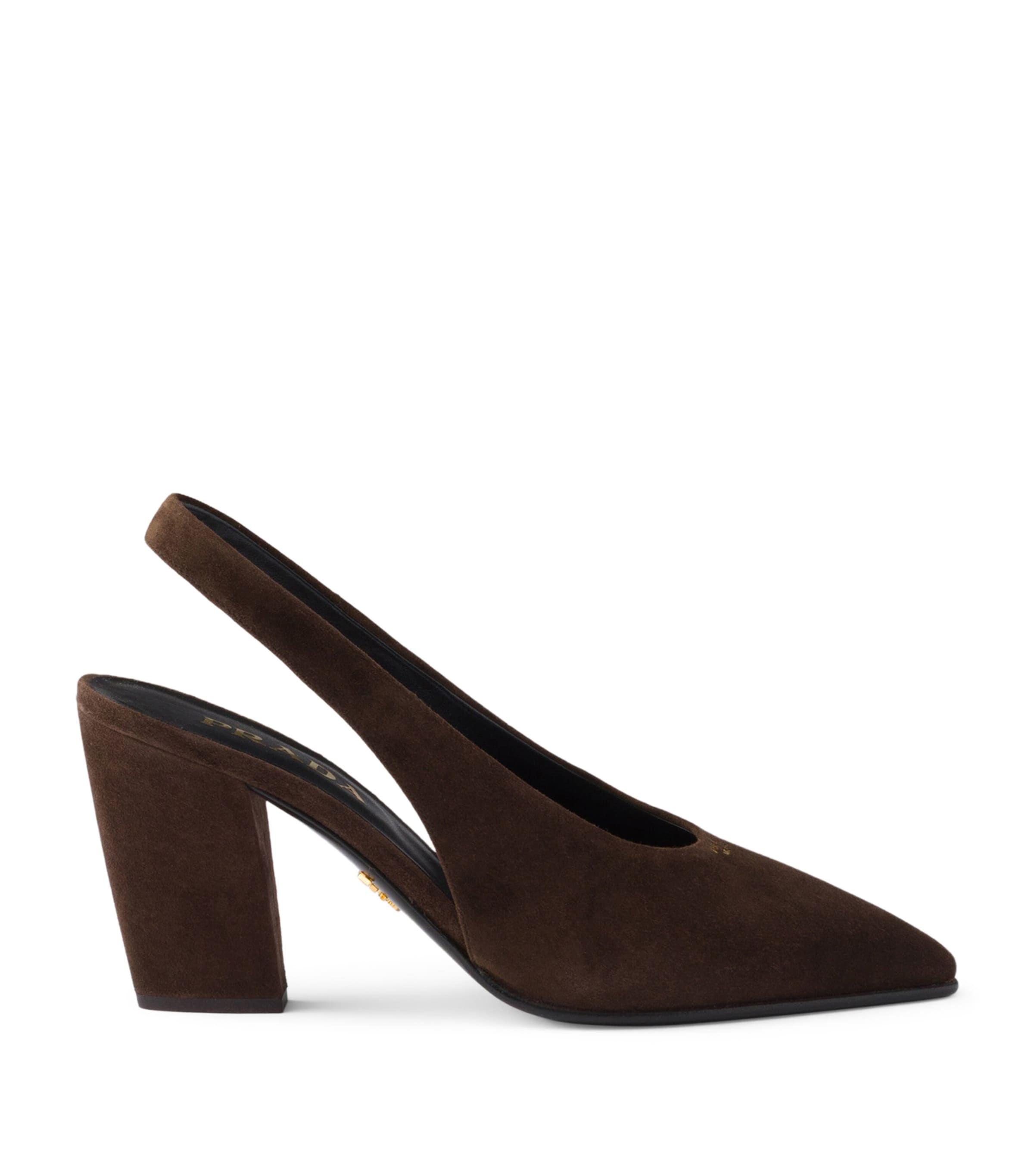 Prada Suede Leather Slingback Pumps 85 Brown