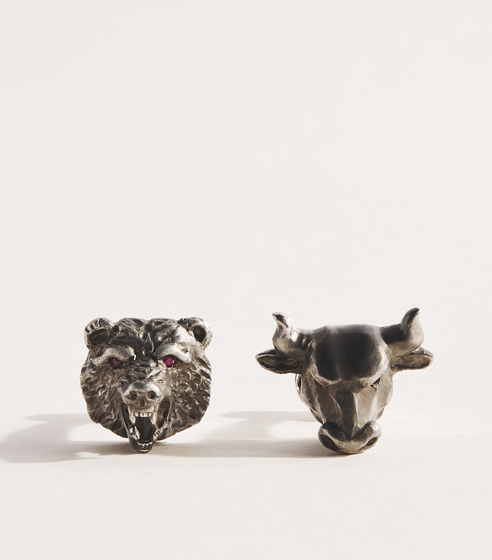 Deakin & Francis Sterling Silver Bull & Bear Cufflinks Black