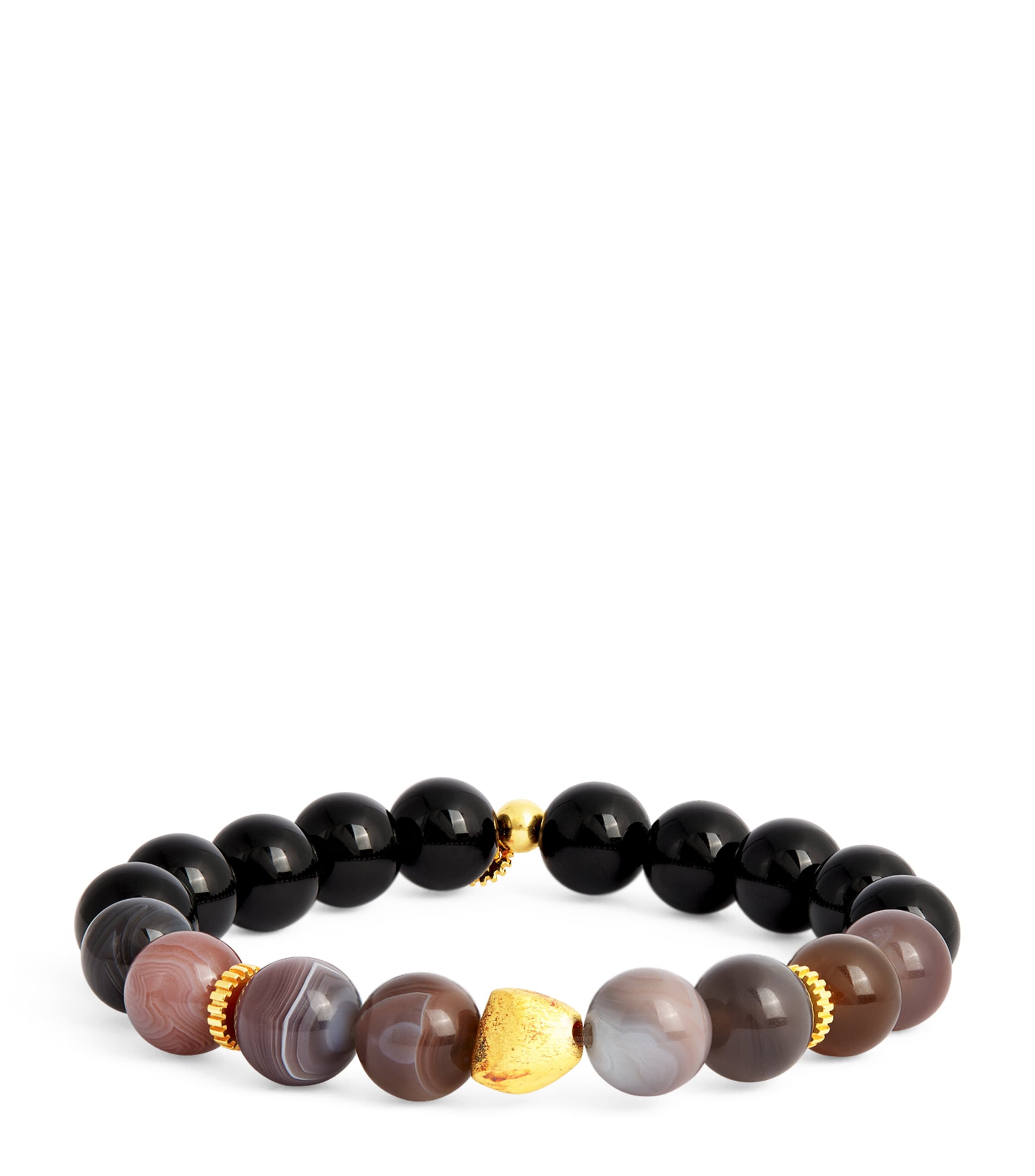 Tateossian Botswana Agate and Gold-Plated Beaded Bracelet Black