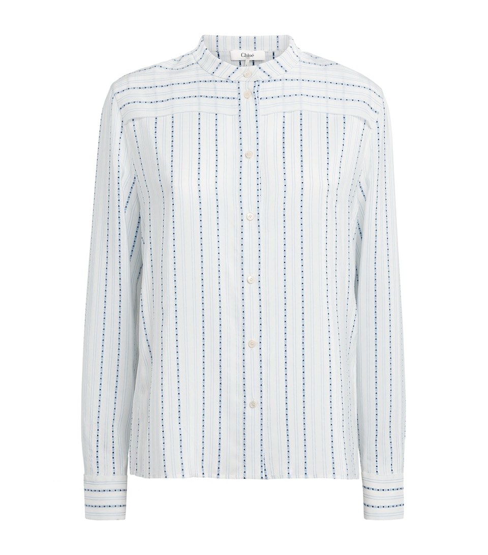 Chloé Womens Silk-Blend Stripe Blouse White & Blue