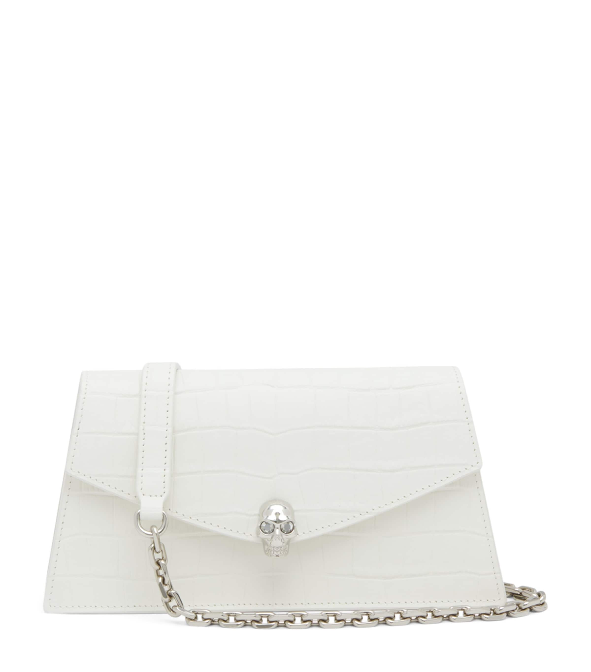 McQueen Mini Croc-Embossed Skull Shoulder Bag