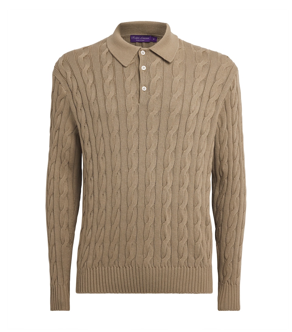 Ralph Lauren Purple Label Mens Silk-Cotton Cable-Knit Polo Shirt Clay