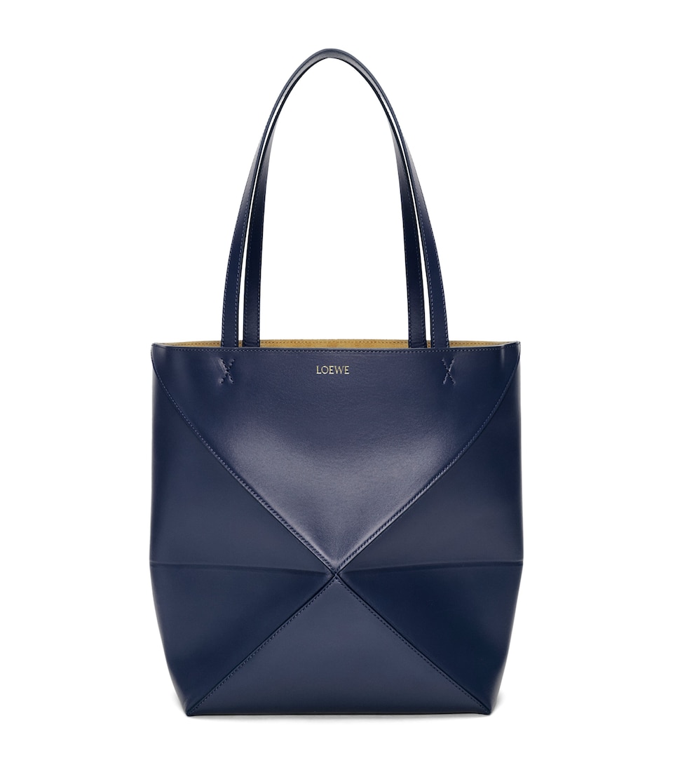LOEWE Medium Leather Puzzle Fold Tote Bag Abyss Blue