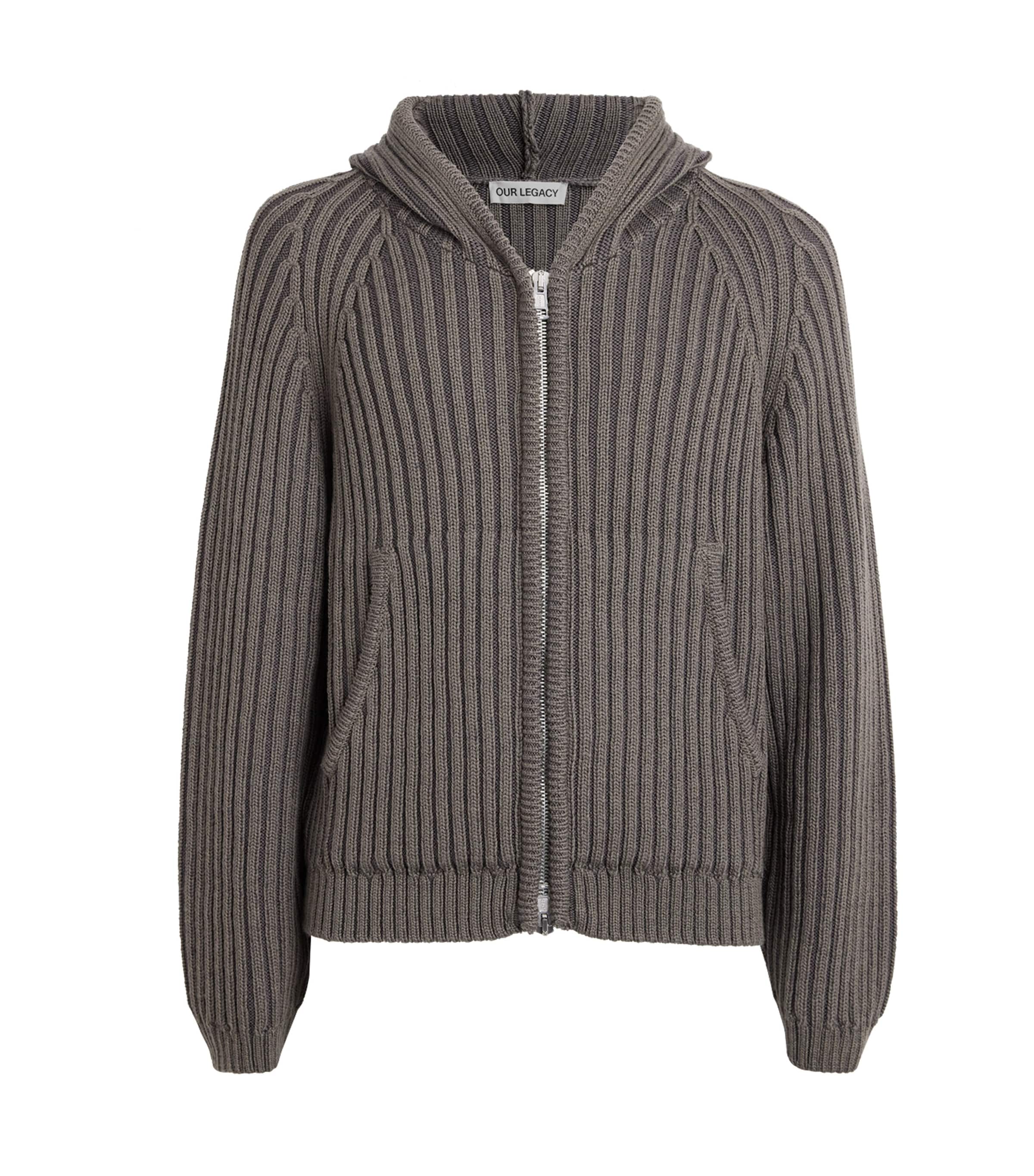 Our Legacy Mens Merino Wool Zip-Up Cardigan Sage Strp Drymrno Wl
