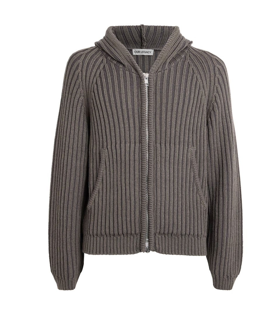Our Legacy Mens Merino Wool Zip-Up Cardigan Sage Strp Drymrno Wl