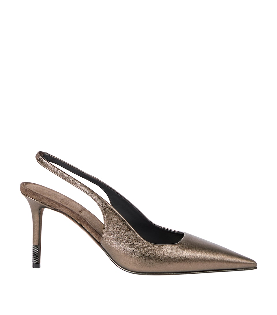 Brunello Cucinelli Lamé Leather Slingback Pumps 85
