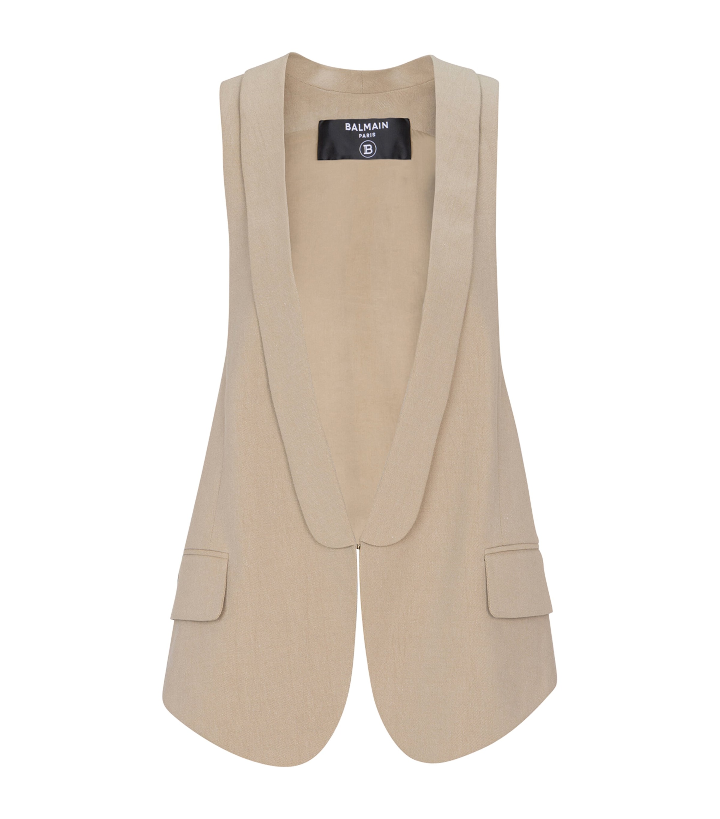Balmain Womens Linen-Cotton Oversized Waistcoat Beige Foncé