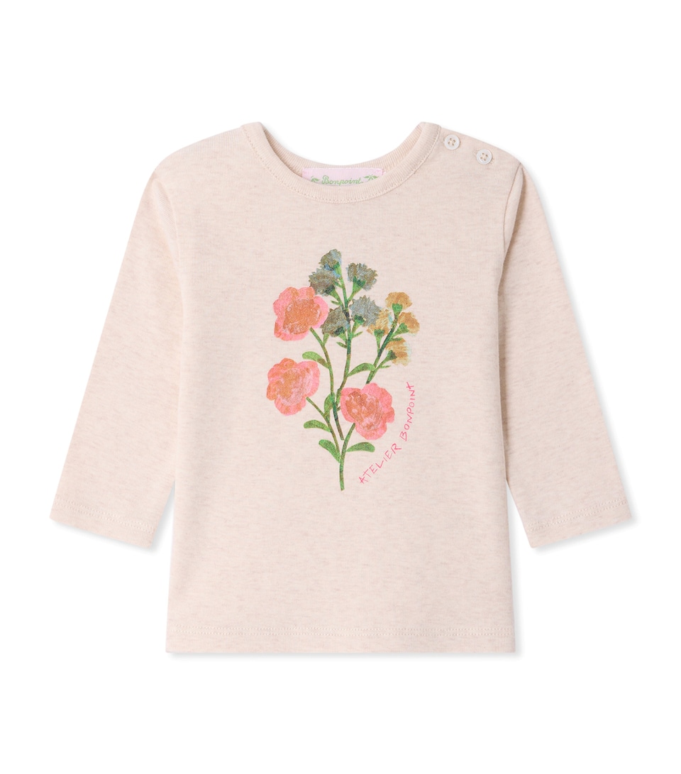 Bonpoint Organic Cotton Floral Tahsina T-Shirt (6-12 Months) Upb Beige
