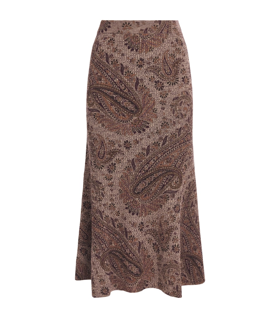 Etro Womens Wool Paisley Midi Skirt Print Black Bs