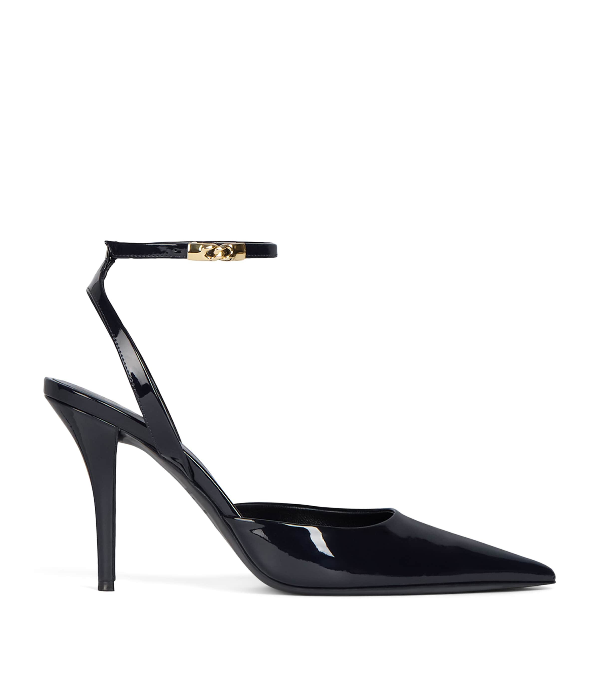 Balmain Patent Leather Strappy Pumps 95 Dark Navy