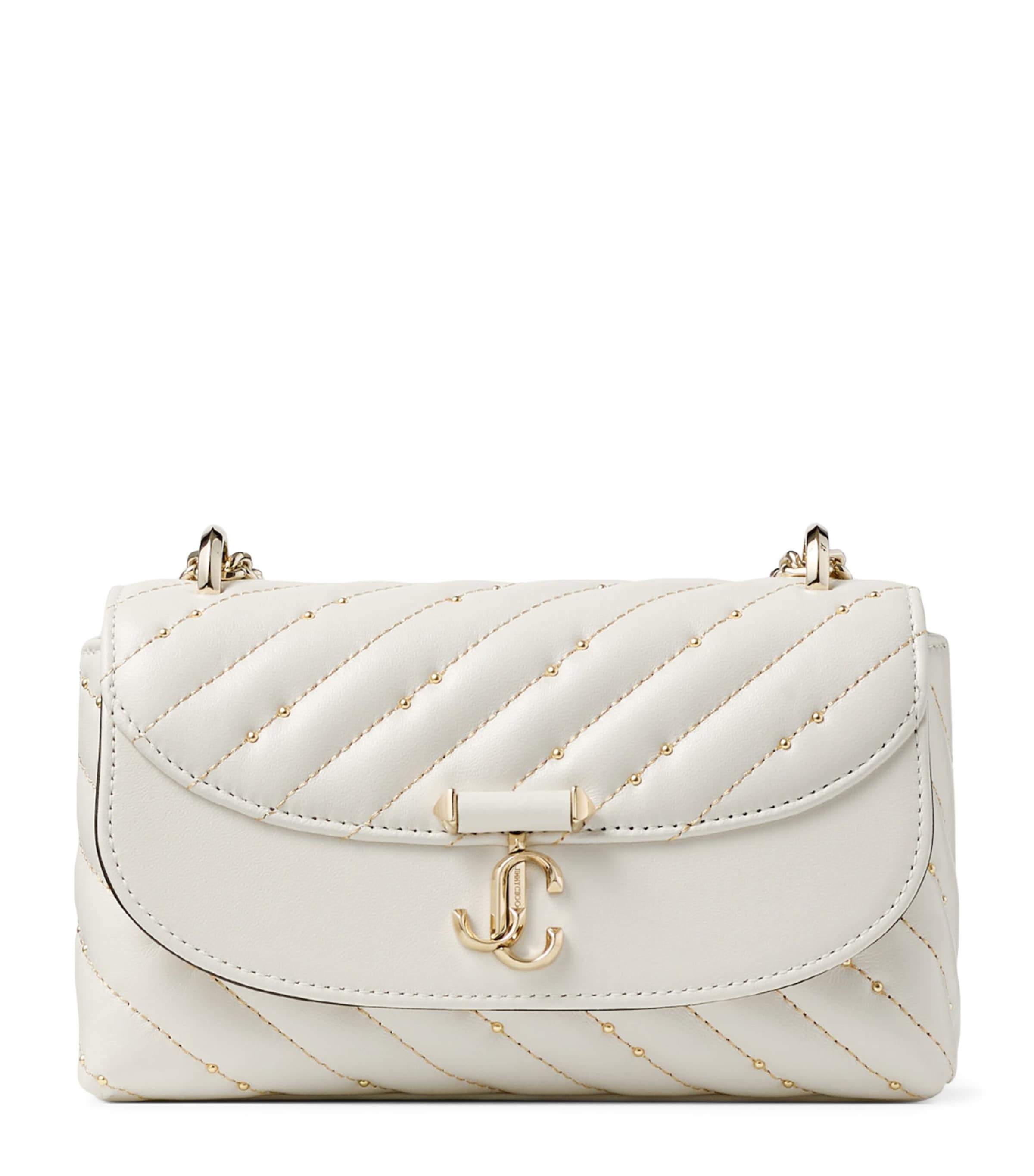 Jimmy Choo Curve Small Biker Leather Quilted Cross-Body Bag Latte/shiny Gold