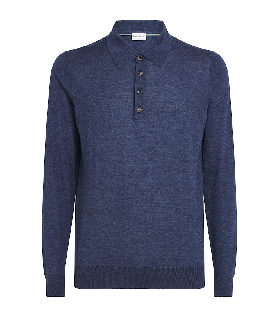 Pal Zileri Mens Wool-Silk Polo Shirt Blue